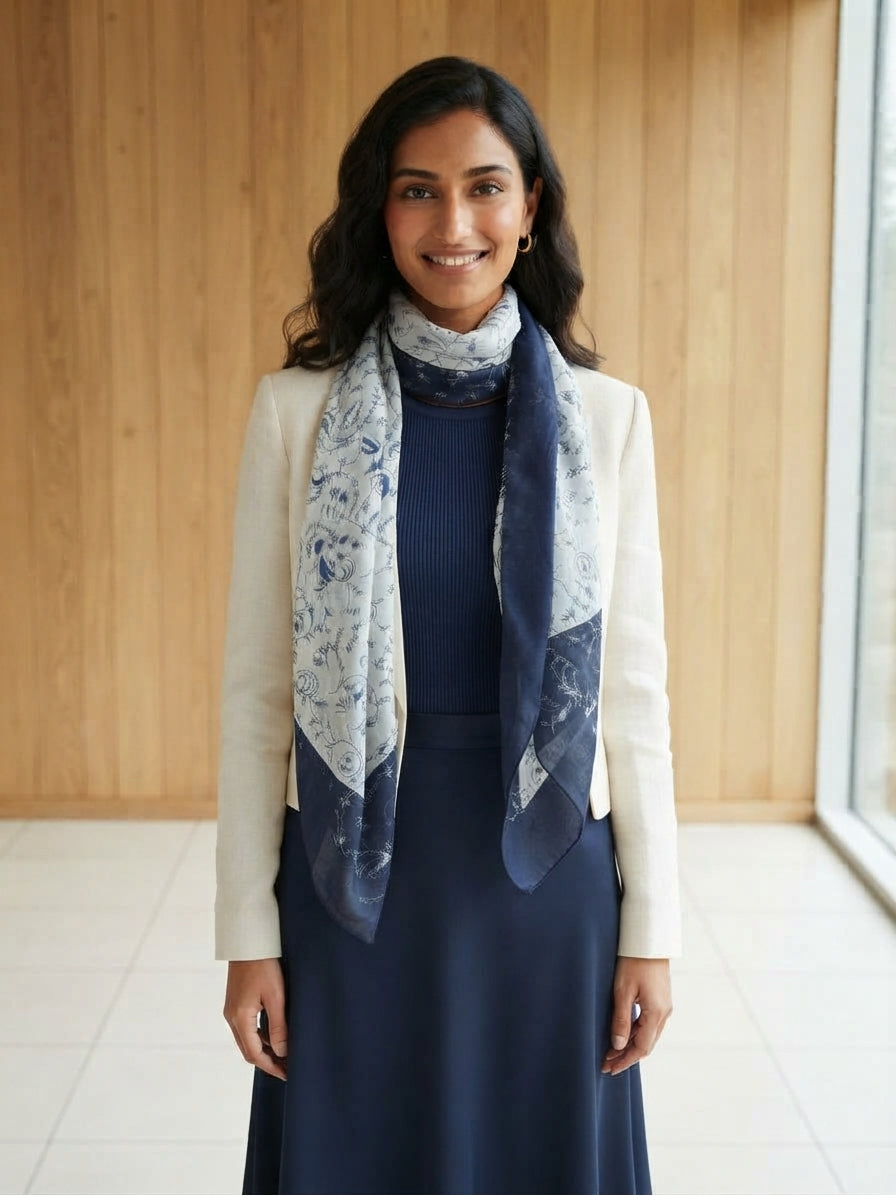 Viscose Navy Print Scarf 332269