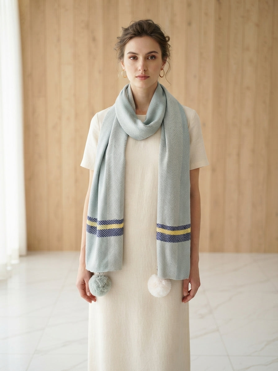 Pom Pom Stripe Scarf - 332223