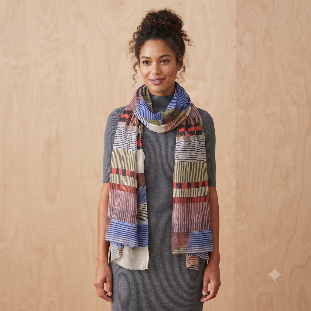 PRE-ORDER Checks Line and Square Cotton Scarf 68163