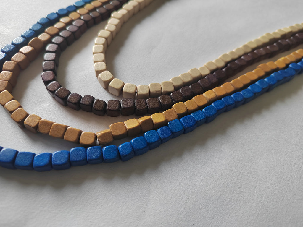 4 Rows of Small Wooden Cubes Necklace N7-457ACME