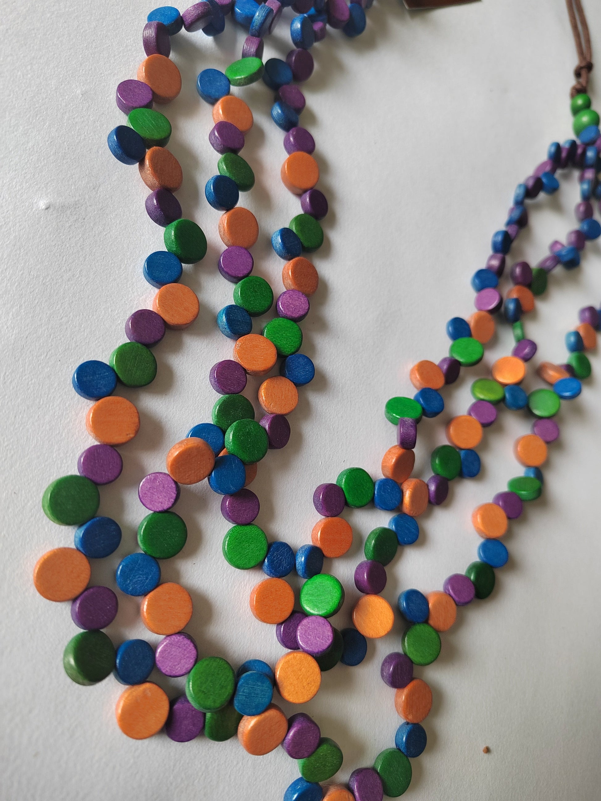 Multicoloured and Layered Wooden Beaded Necklace N7-705CFL