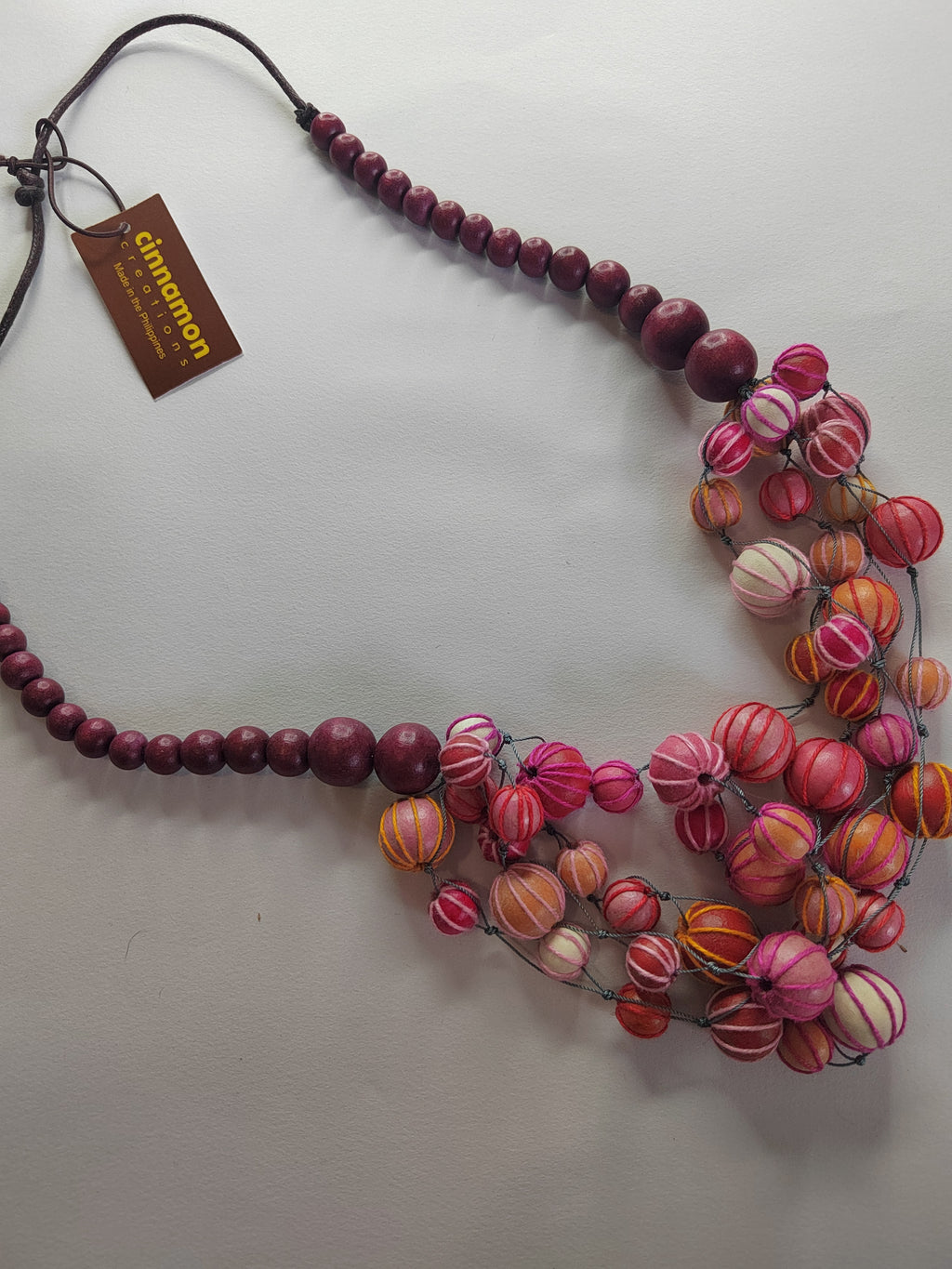 Bright Pink and Orange Embroidered Beaded Necklace N7-254ADHU