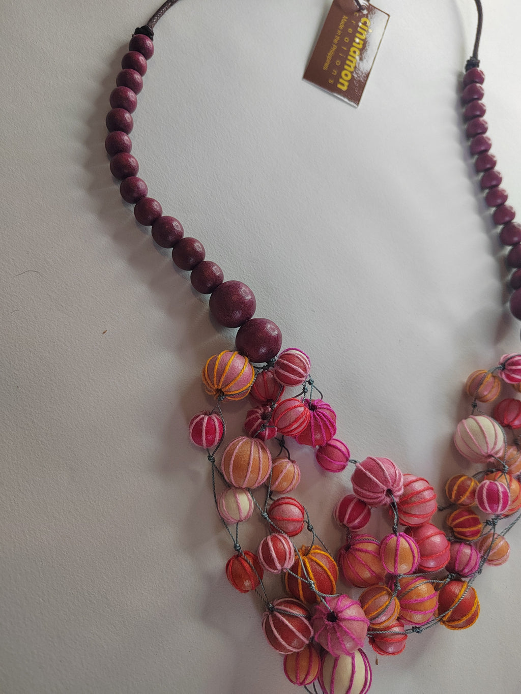 Bright Pink and Orange Embroidered Beaded Necklace N7-254ADHU