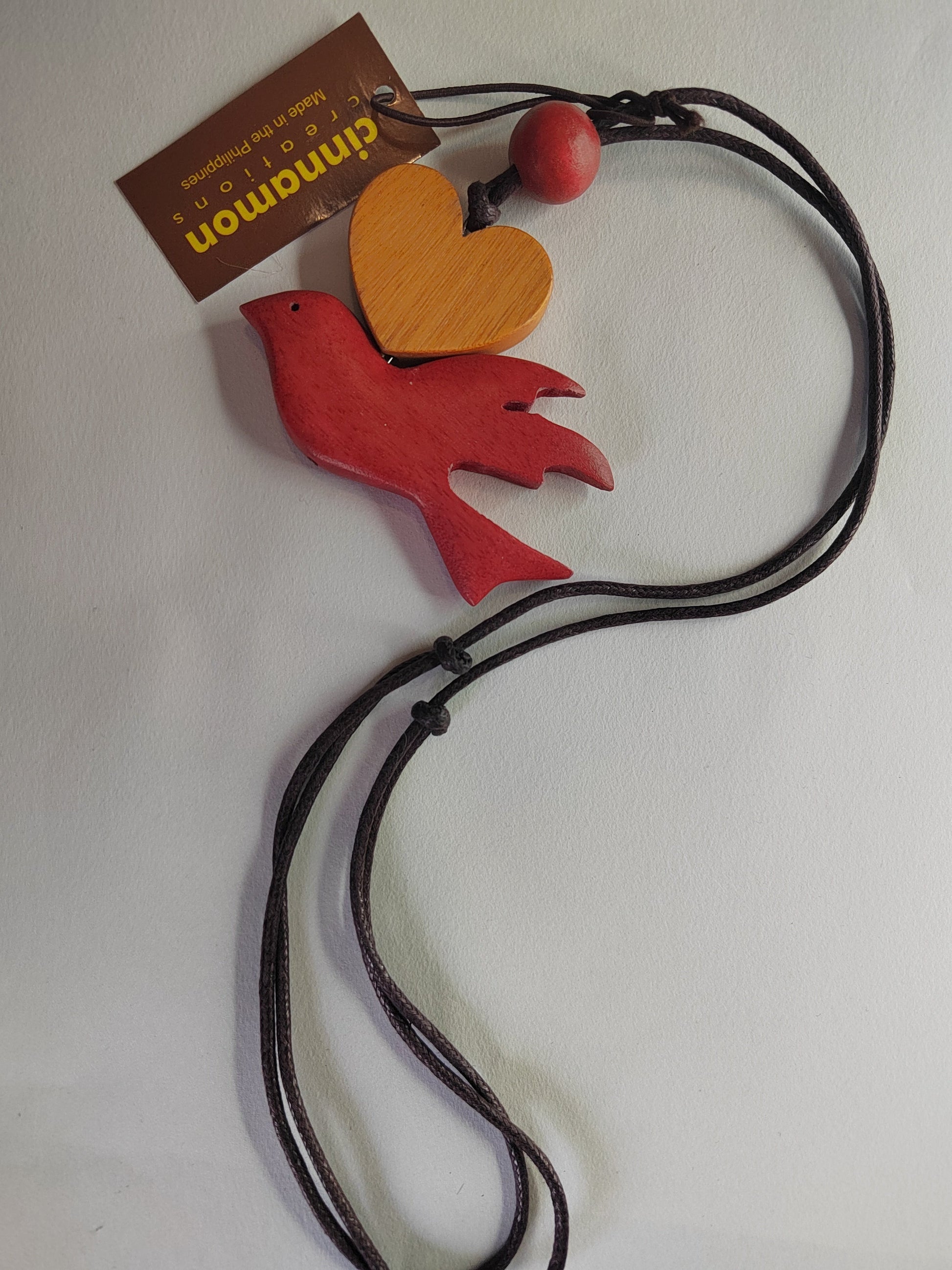 Flying Bird with Heart Wooden Necklace N7-515