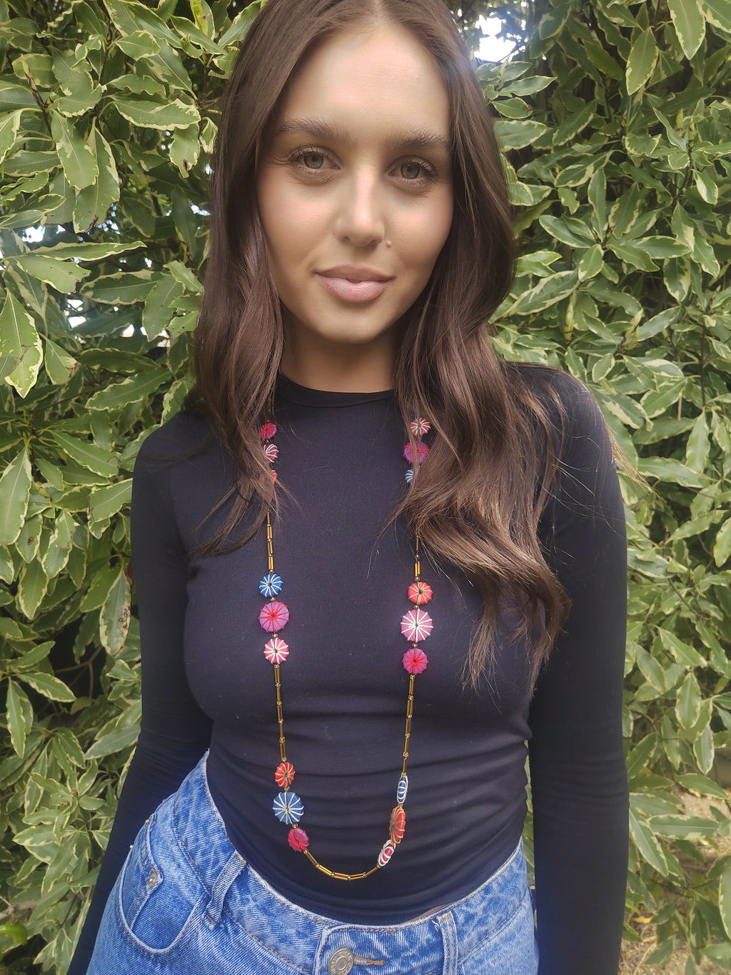 Burgundy Embroidered Long Necklace N6-5926CDG