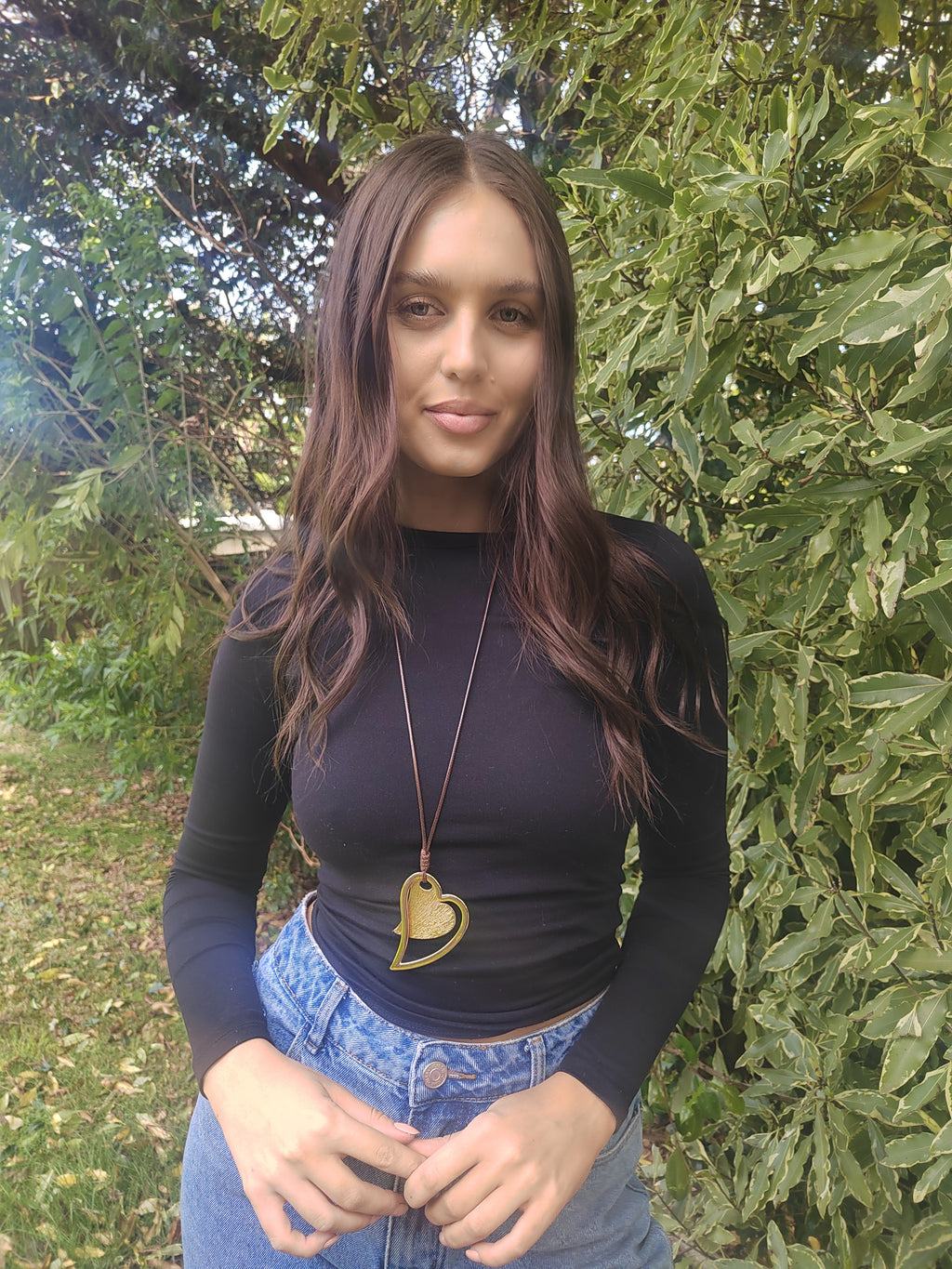Gold Heart Pendent On Camel Cord