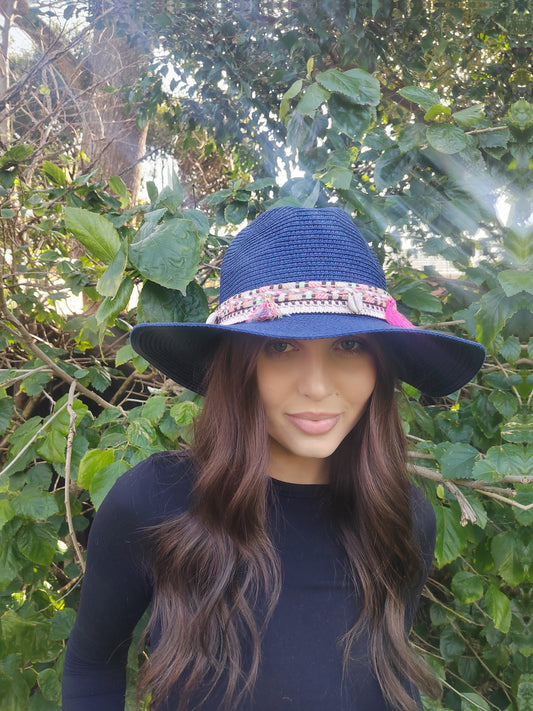 Ribboned Summer Hat - 7092 Navy