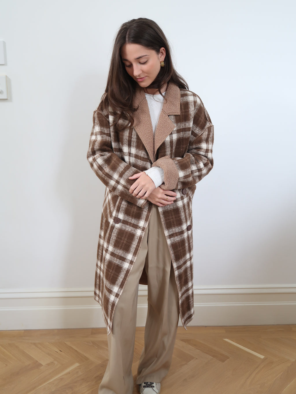 POLYESTER LONG COAT  - CAMEL