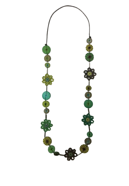 Floral and Embroidered Wooden Beaded Necklace N6-50