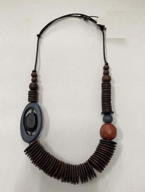 Chunky Layered Wooden Pieces Necklace N7-1023