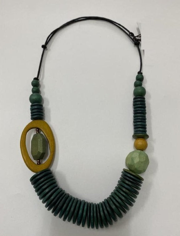 Chunky Layered Wooden Pieces Necklace N7-1023