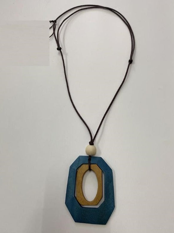 Elongated Octagon Wooden Necklace N7-920