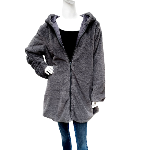 Faux Fur Free Size Long Length Zipped Coat Ph220510
