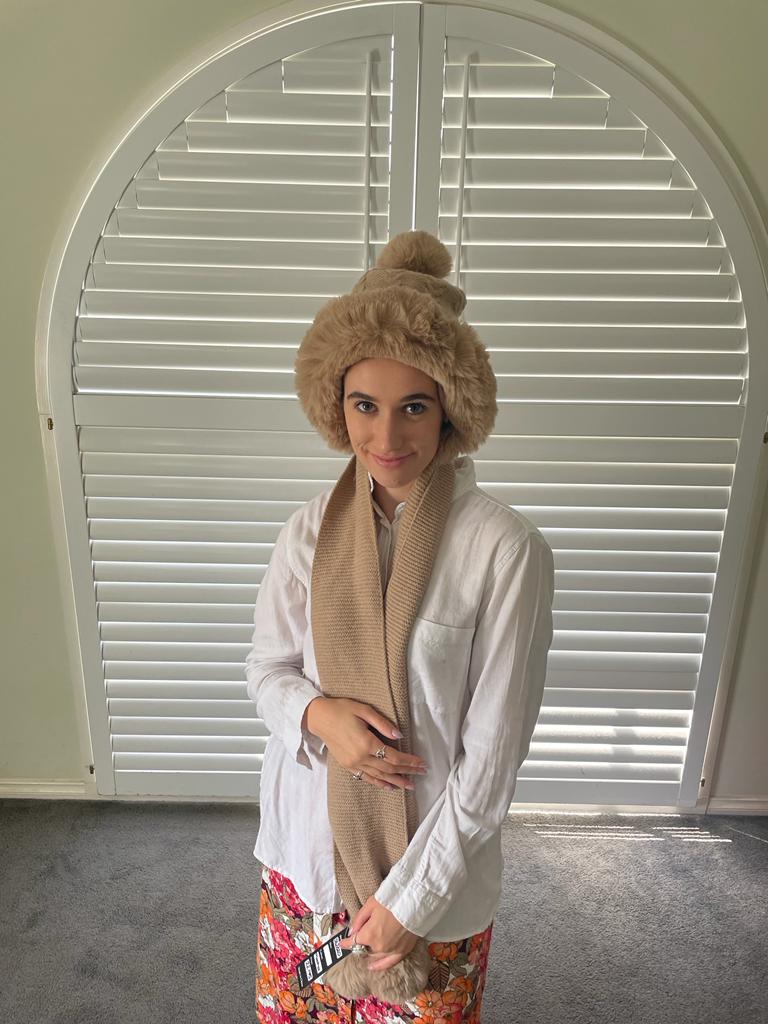 Faux Fur Pom Pom Beanie and Scarf 332320