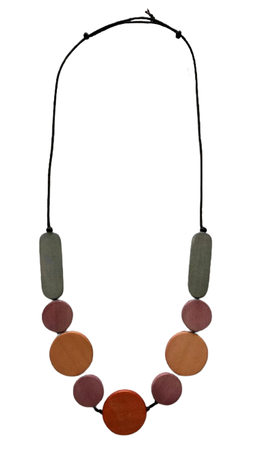 Rectangle and Circles Wooden Beaded Necklace N6-6194