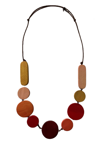 Rectangle and Circles Wooden Beaded Necklace N6-6194