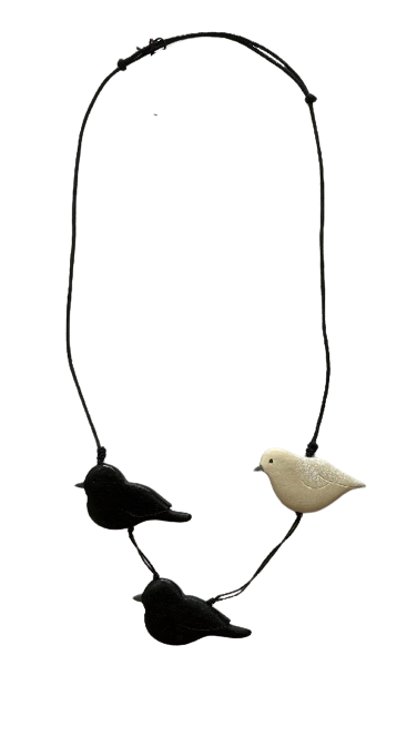 3-Wooden Birds Sitting on a Necklace N6-6231
