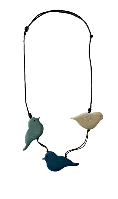 3-Wooden Birds Sitting on a Necklace N6-6231