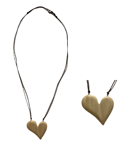 Chunky Wooden Heart Pendant Necklace N6-6071