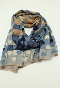 Jaquard brushed soft touch heart scarve - Bleu Fonce