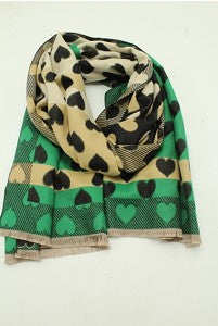 Jaquard brushed soft touch heart scarve - Vert Fonce