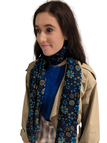 Wool Silk Mix Scarf - Blue Multi Colour