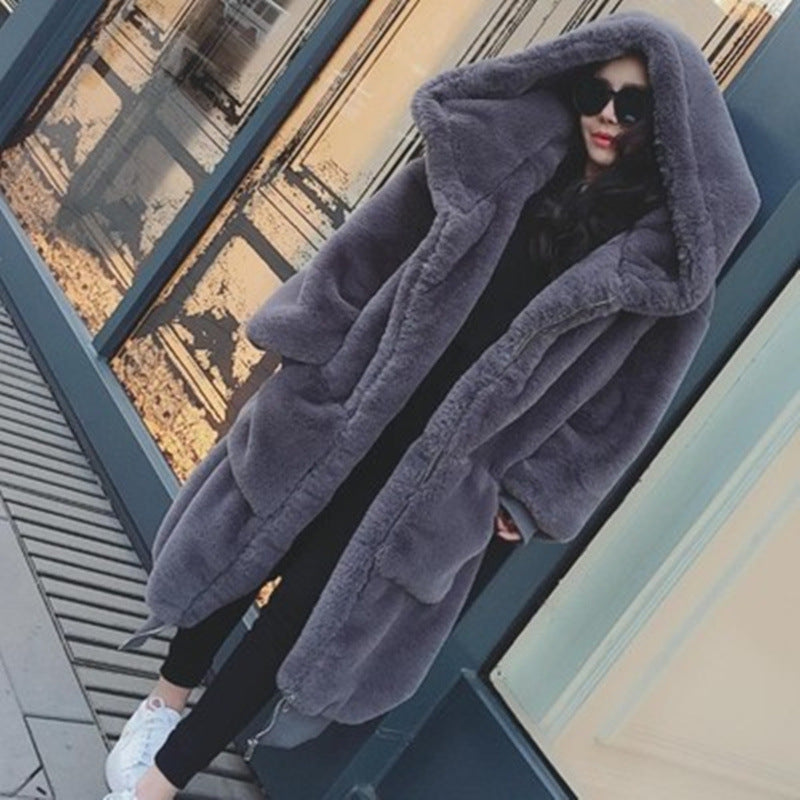 Soft Hooded Faux Fur Coat with Pockets NJ2209D