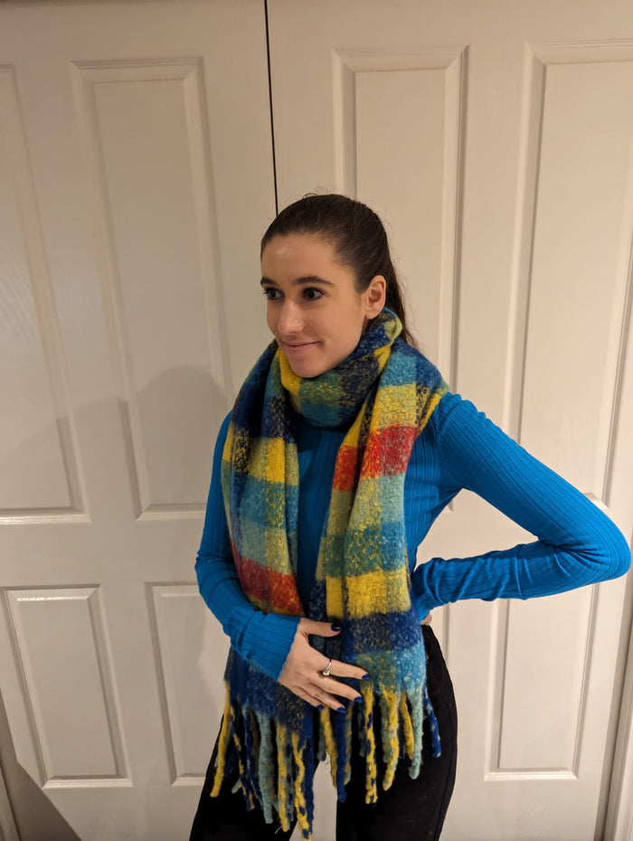 Soft Blanket Scarf - Turquoise and red Mix