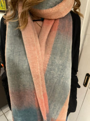 Warm Winter Scarf - Teal and Peach