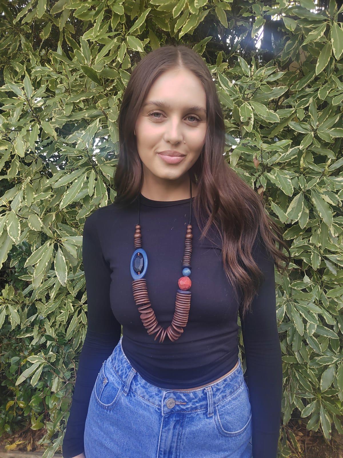 Chunky Layered Wooden Pieces Necklace N7-1023