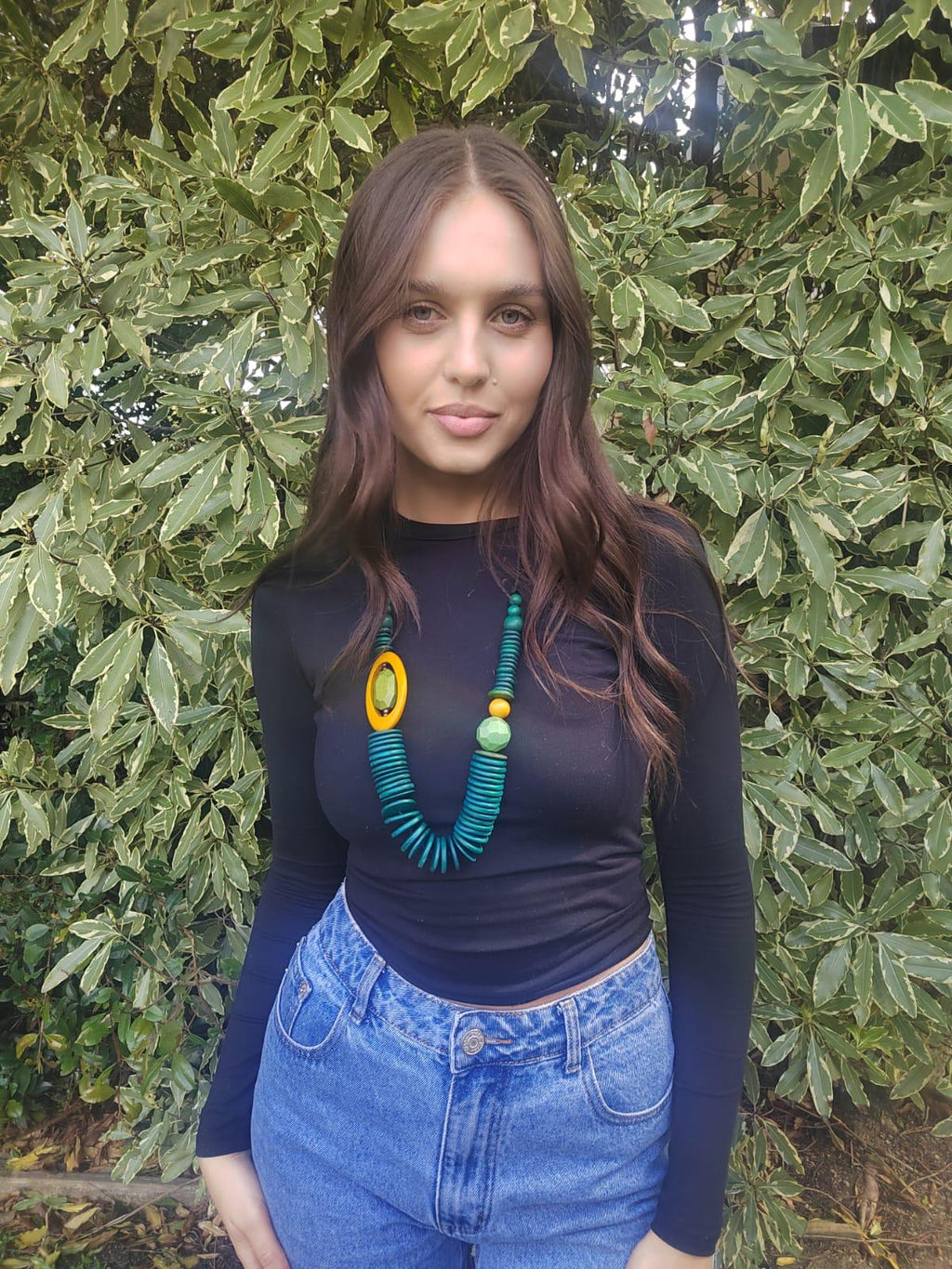 Chunky Layered Wooden Pieces Necklace N7-1023