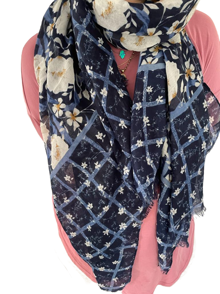 Soft blue patterned winter scarf