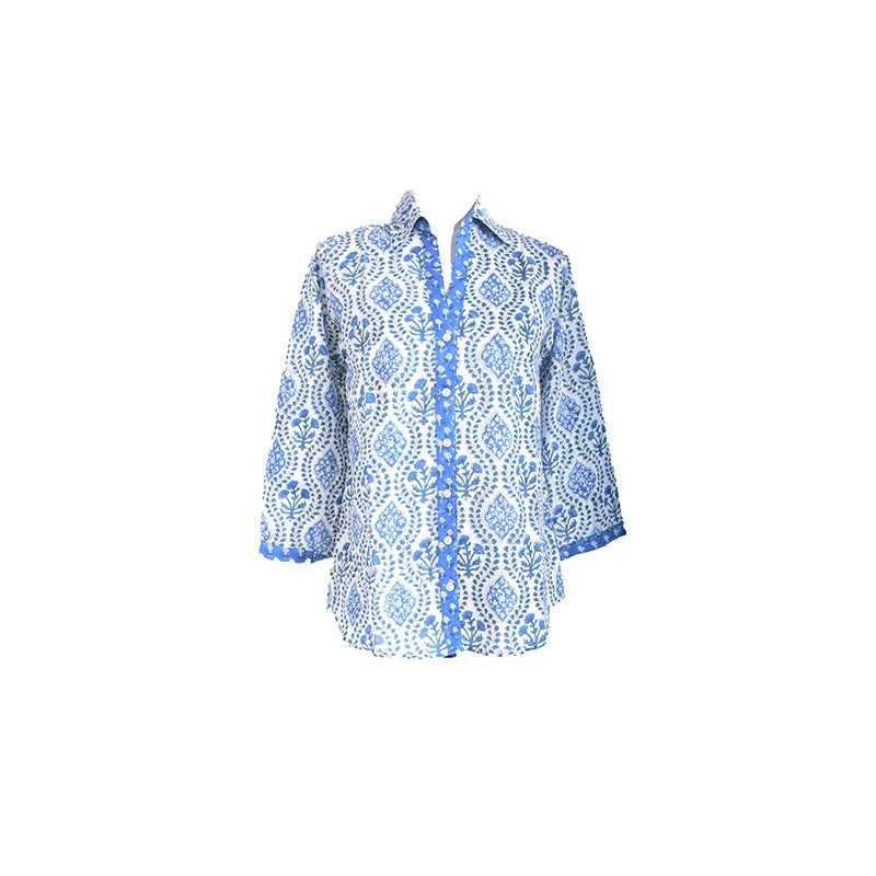 PRE-ORDER Block Print V Neck Cotton Shirt 67081