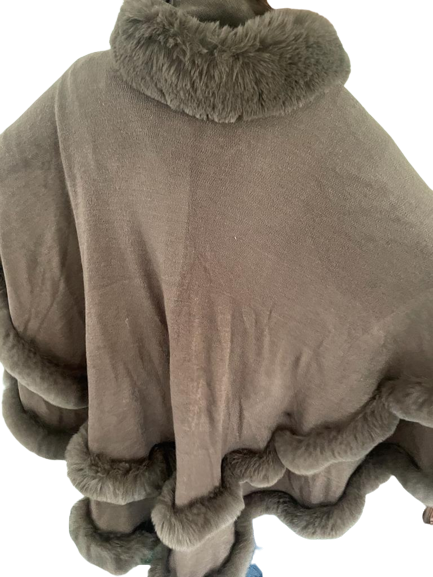 Faux Trim Cape - Camel