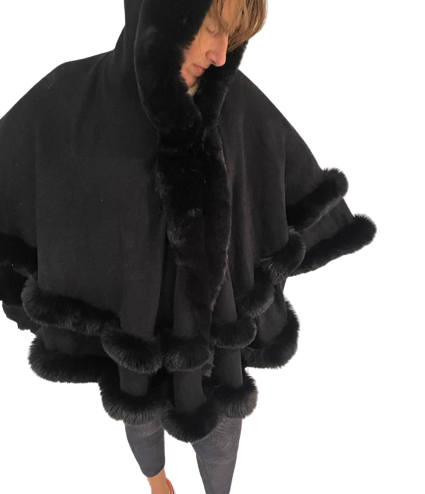 Faux Trim Cape - Black