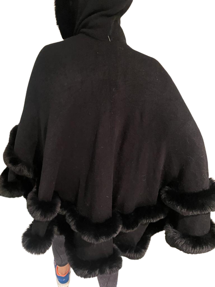 Faux Trim Cape - Black