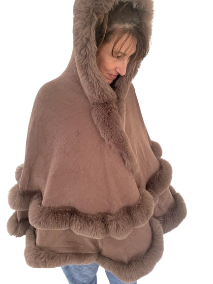 Faux Trim Cape - Camel