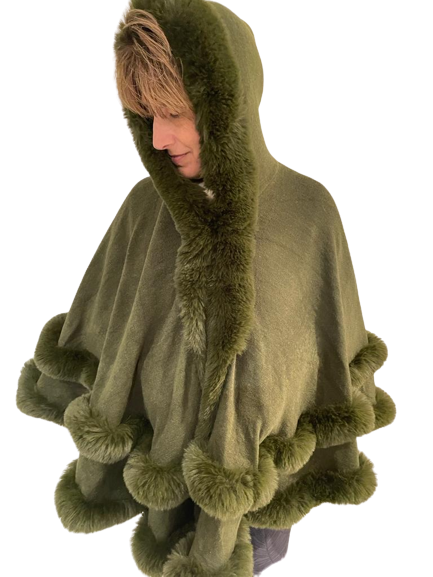 Faux Trim Cape - Green