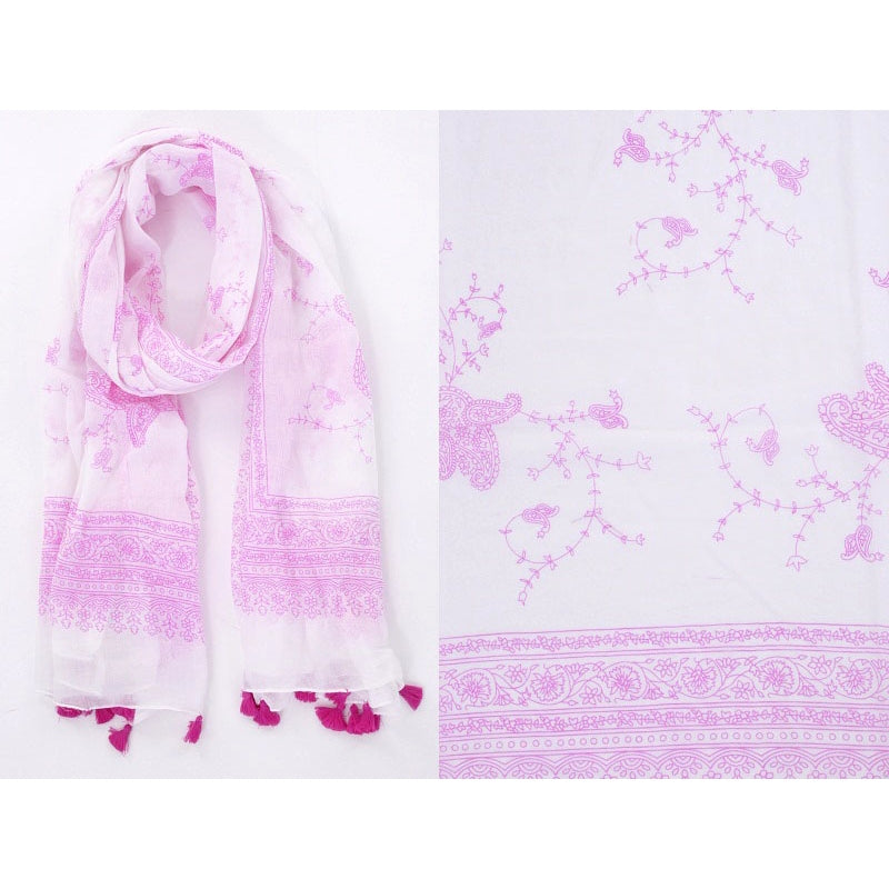 TWO TONED COTTON PAISLEY COTTON SCARF - ROSE FONCE