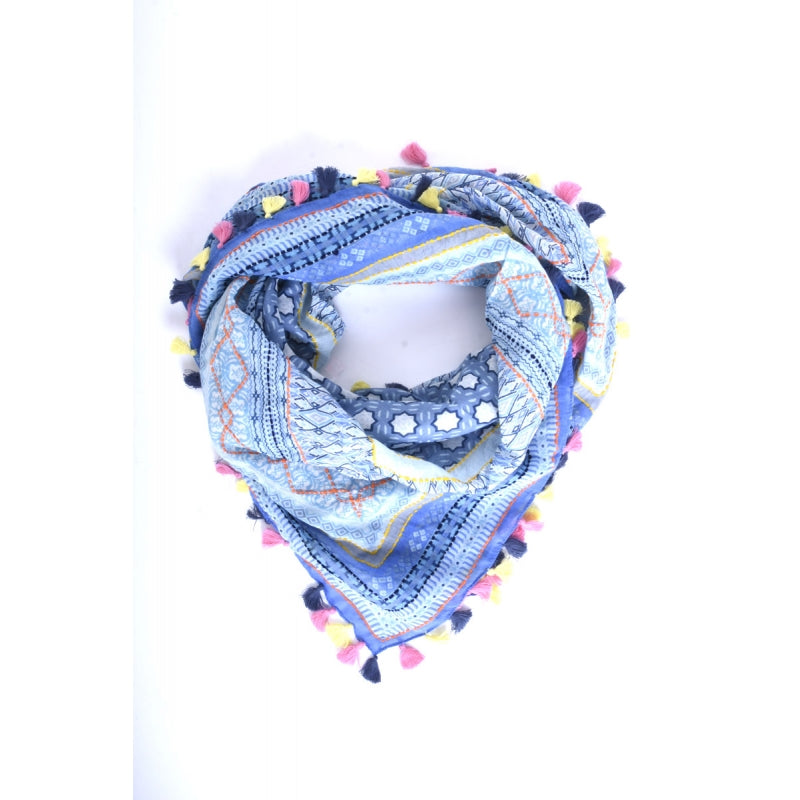 PRE-ORDER Cotton Square Embroidered Scarf with Pompom 46209