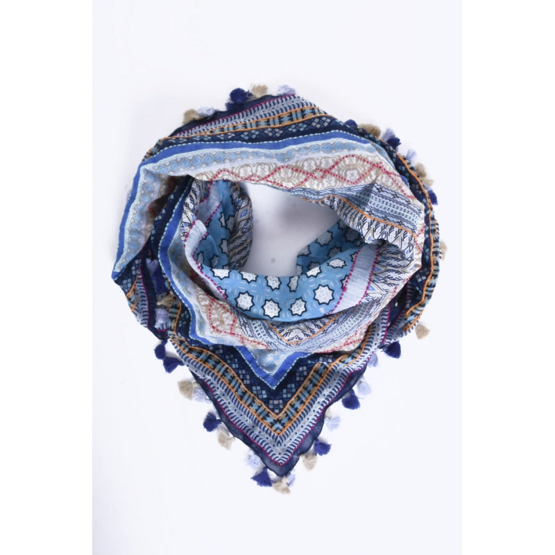 PRE-ORDER Cotton Square Embroidered Scarf with Pompom 46209