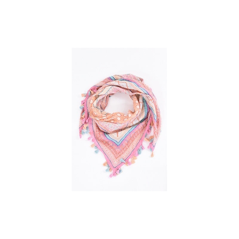 PRE-ORDER Cotton Square Embroidered Scarf with Pompom 46209