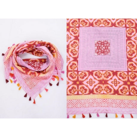 PRE-ORDER Cotton Square Ethnic Strips Print and Pompom 53297