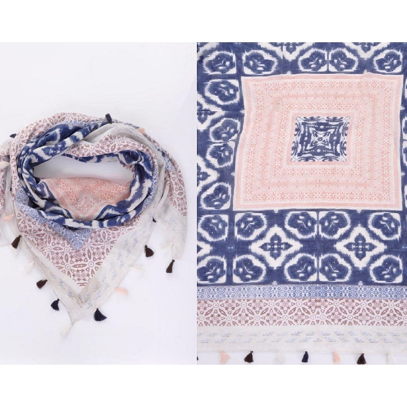 PRE-ORDER Cotton Square Ethnic Strips Print and Pompom 53297
