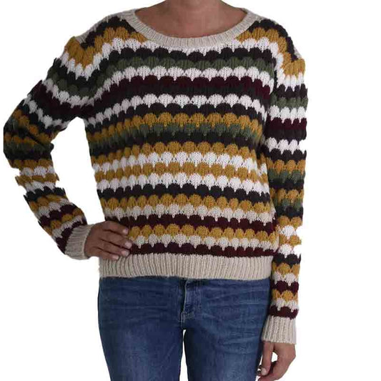 Striped Crochet Sweater-Ecru