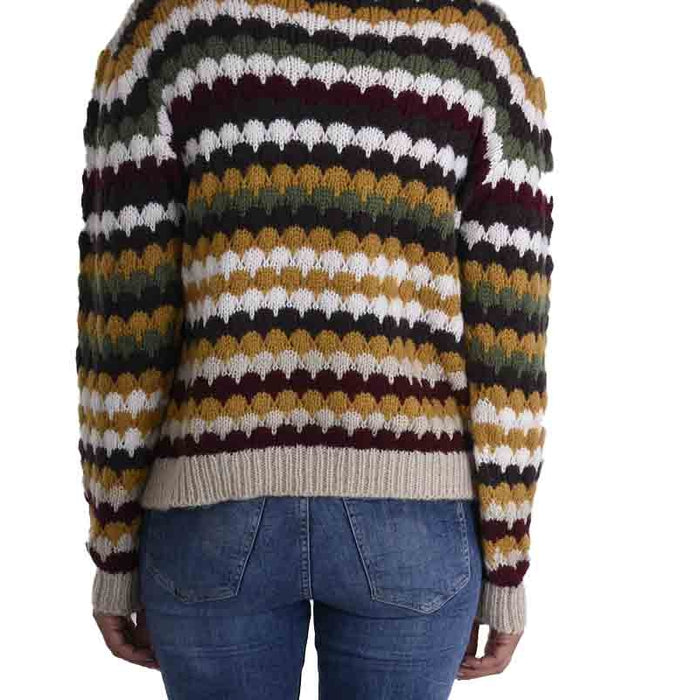 Striped Crochet Sweater-Ecru