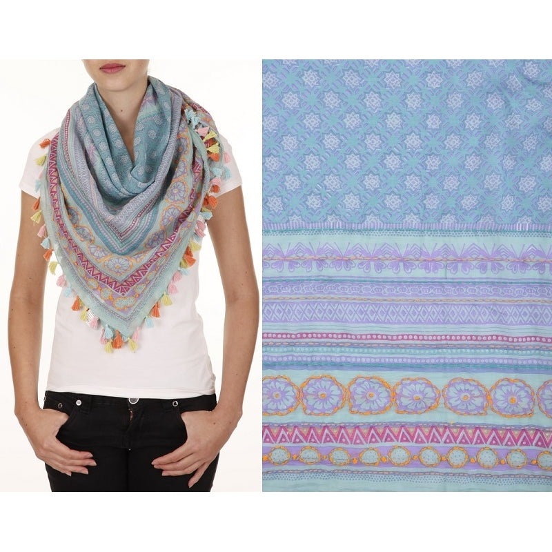 PRE-ORDER Embroidered Square Cotton Scarf 44809