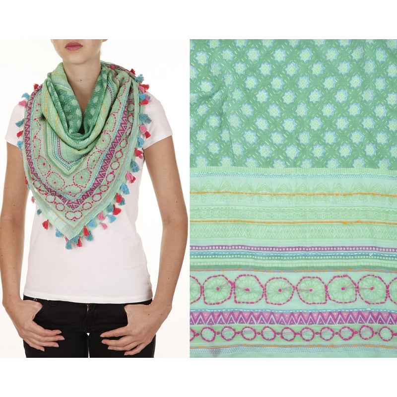 PRE-ORDER Embroidered Square Cotton Scarf 44809