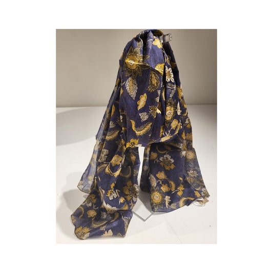 Cotton Flower Scarf - Blue Fonce