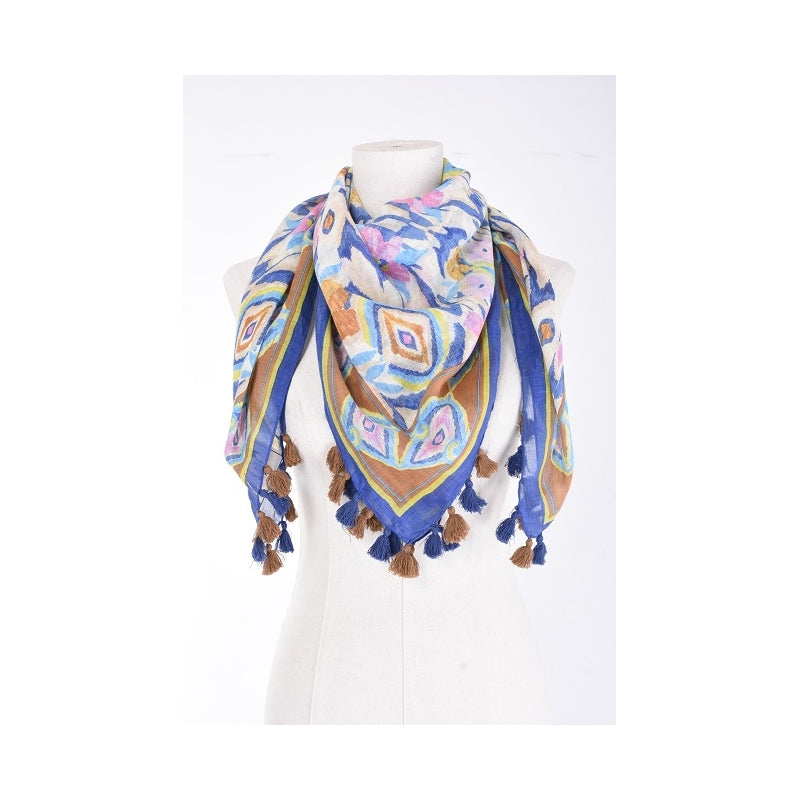 Flowery Cotton Scarf with Tassels 66019